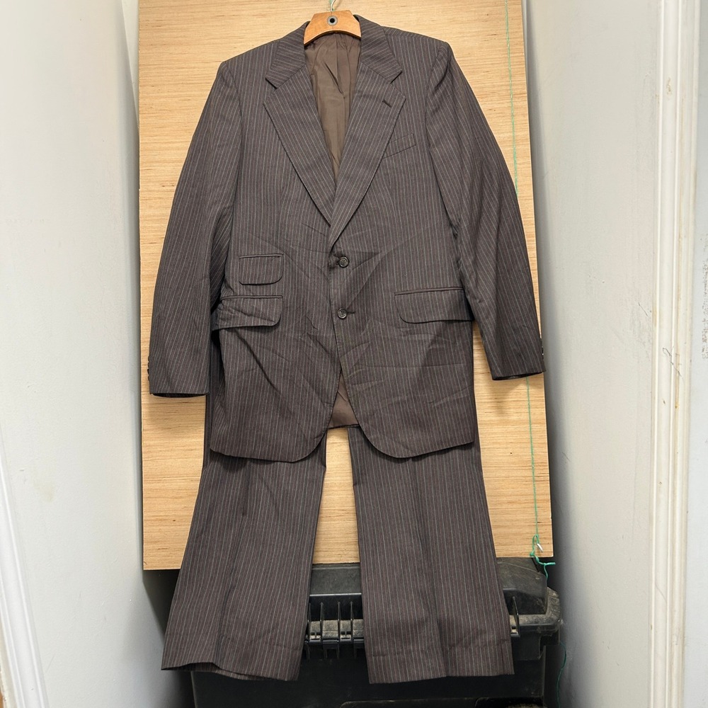 Nicholson of St Albans Mens Brown Pinstripe 100% Wool Suit Made in England 50